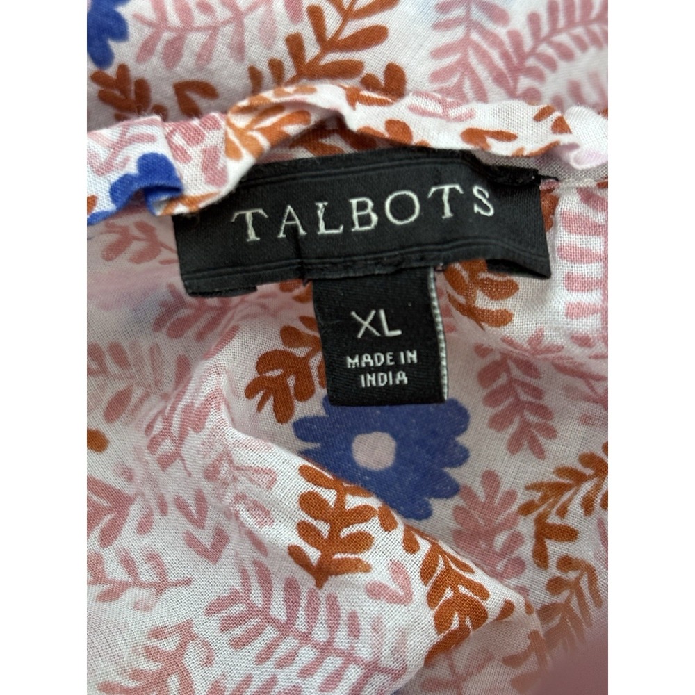 Talbots Pintuck Floral Half Button Pink Blue Cottage Core Top Womens Size XL EUC - Picture 5 of 8